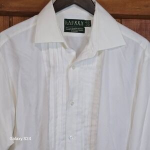 Lauren Ralph Lauren Men's White Pleated Tuxedo Shirt Size L-3